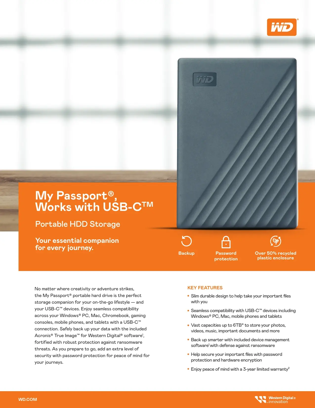Western Digital My Passport Works with USB-C 6TB 官方產品圖