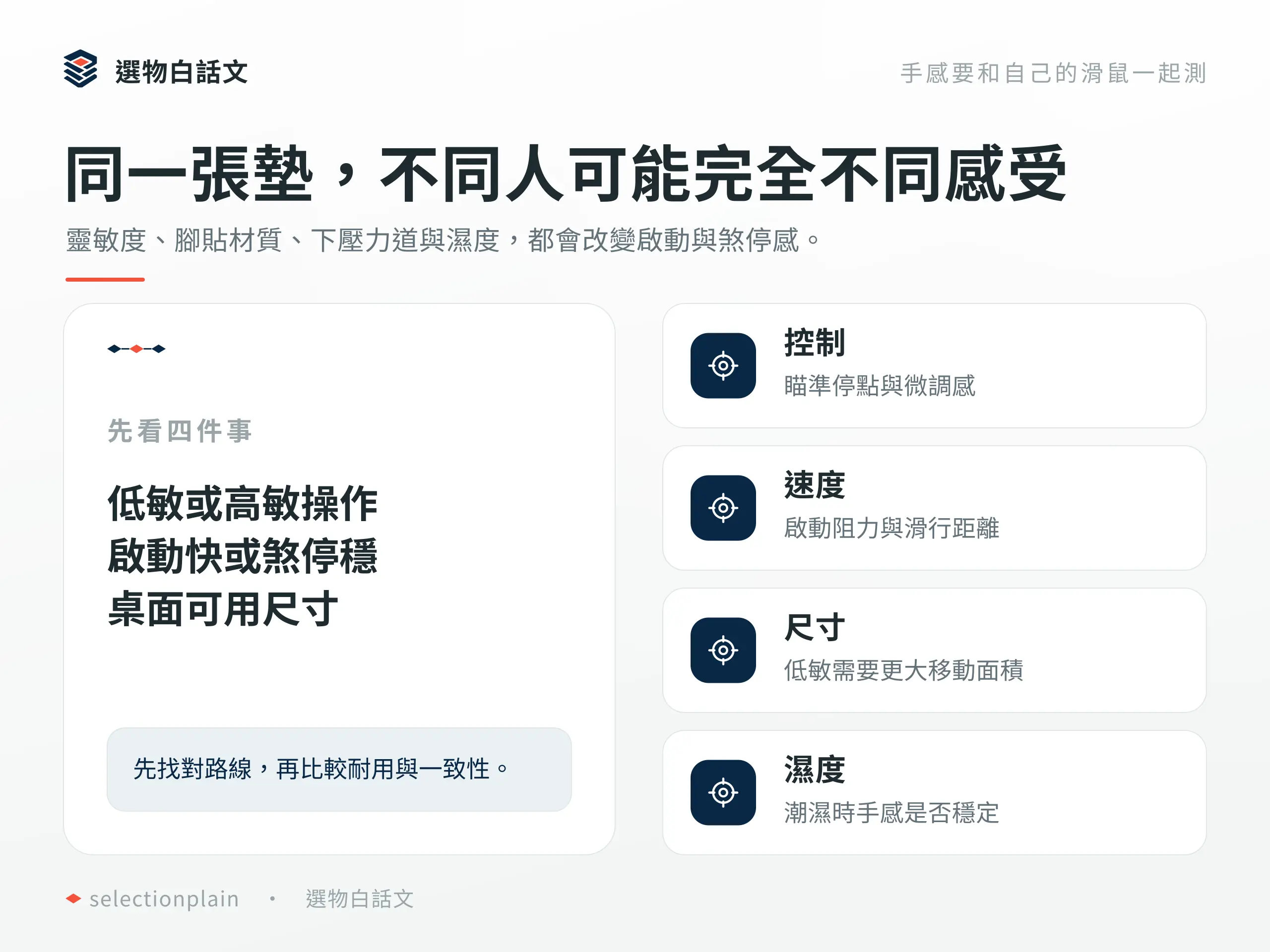 滑鼠墊手感需結合靈敏度、腳貼、尺寸與濕度判斷