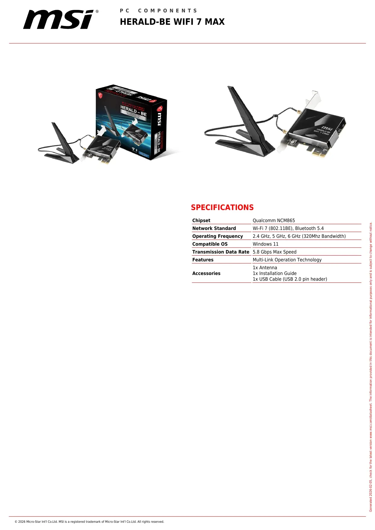 MSI HERALD-BE WIFI 7 MAX 官方產品圖