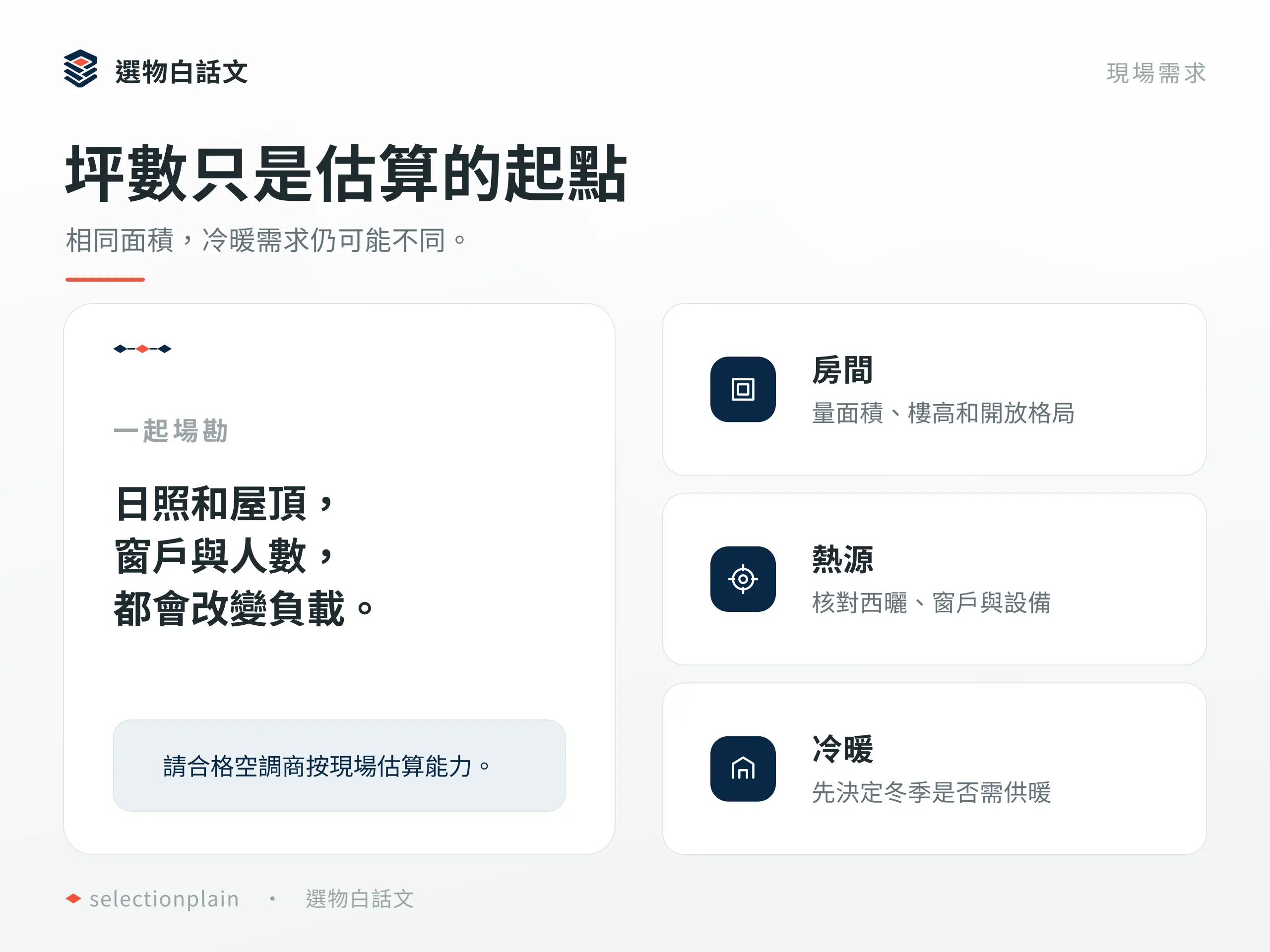 冷氣熱負載要連房間、熱源與冷暖需求一起場勘