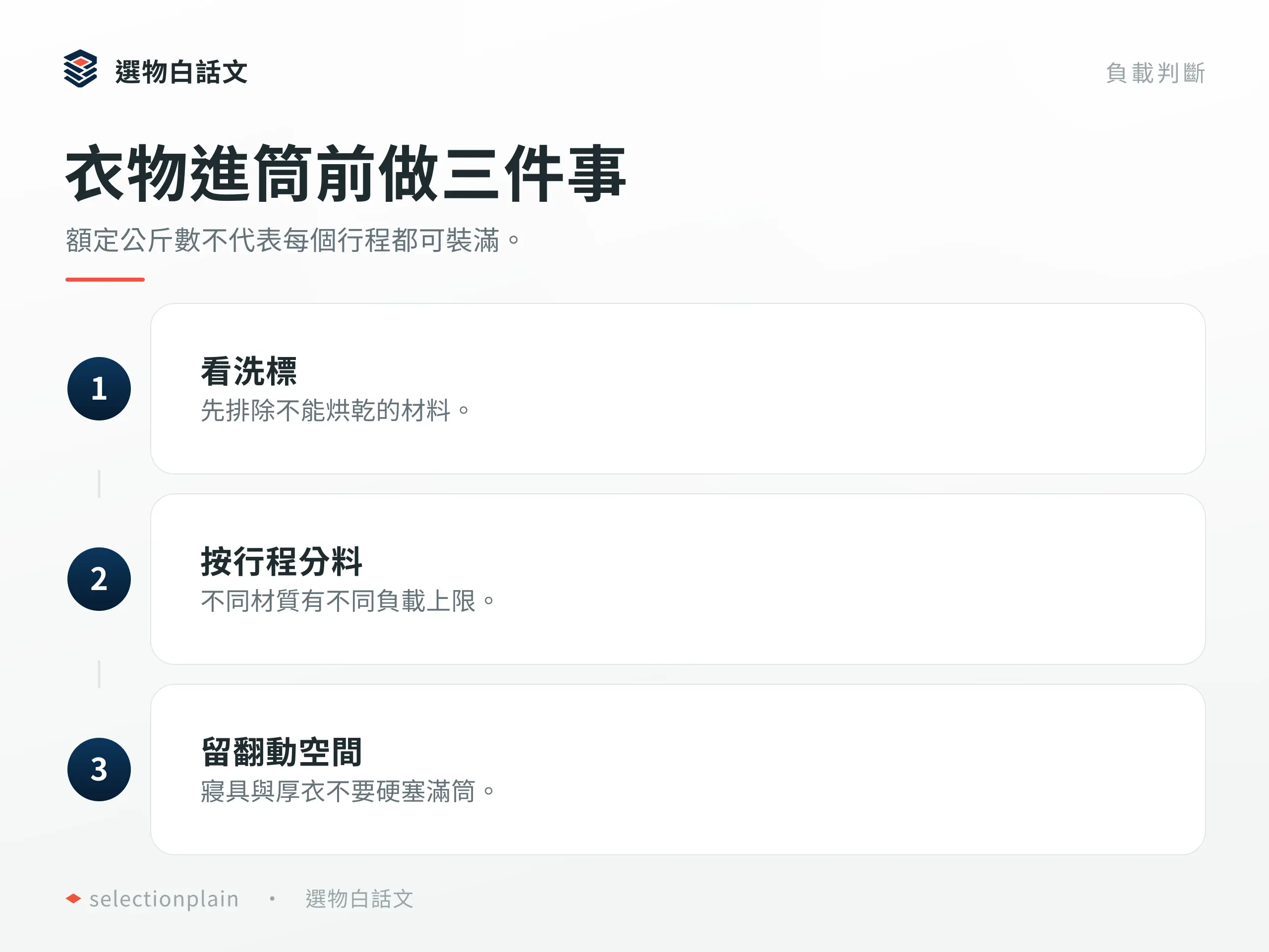 衣物進烘衣機前先看洗標,按行程分料並保留翻動空間