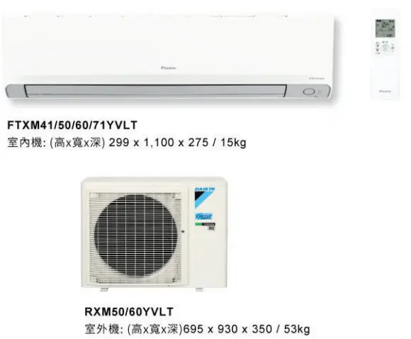 Daikin FTXM50YVLT / RXM50YVLT機體外觀及原廠型號標示